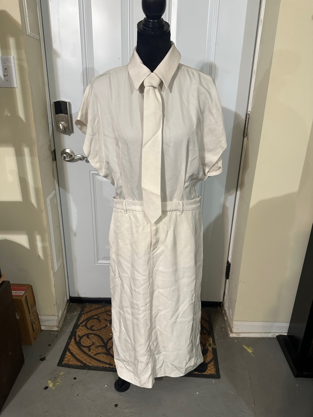 Zara Cream Midi Shirt Dress with Tie